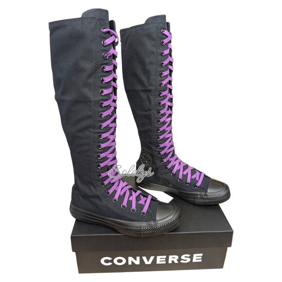 Converse CTAS XXHI Womens 5.5 Black Purple Knee High Canvas Zipper Sneaker Boot - Picture 6 of 12